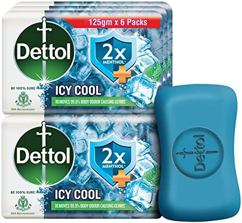 Dettol Intense Cool Bathing Soap Bar with Menthol (Pack of 6 - 125g each), Combo Offer on Bath Soap