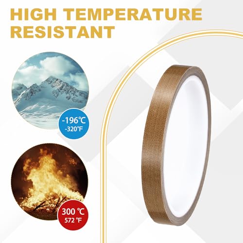 Image of PATIKIL High Temperature PTFE Tape 1 /2 Inch x 33 Feet, PTFE Coated Fiberglass Adhesive Tape for Vacuum Sealer Machines Hand-Impulse Sealers Insulation, Brown