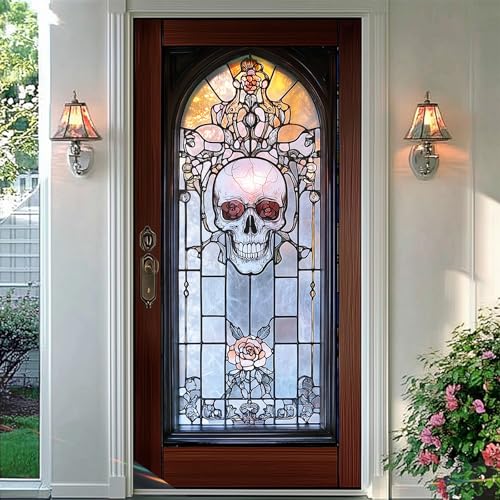 Vinilo Decorativo Ventana Calavera y Rosa 17.7x39.3 in miniatura 6