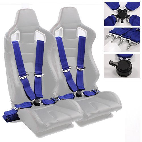 Modifystreet 2PC Blue 4 Point Camlock 3" Heavy Duty Snap On Nylon Strap Quick Release Racing Seat Belts Harness