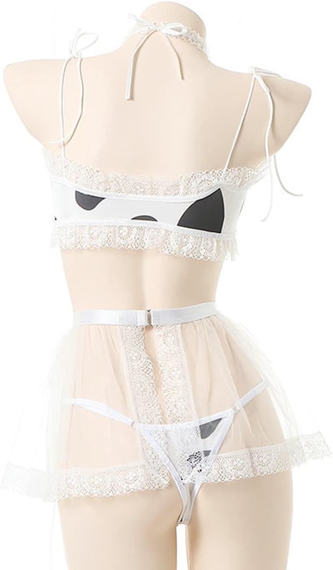 SNOMYRS Sexy Cow Lingerie Set Kawaii Cosplay Cow Print Maid Dalmatians Costume Anime Mini Bikini Milk Lingerie Set