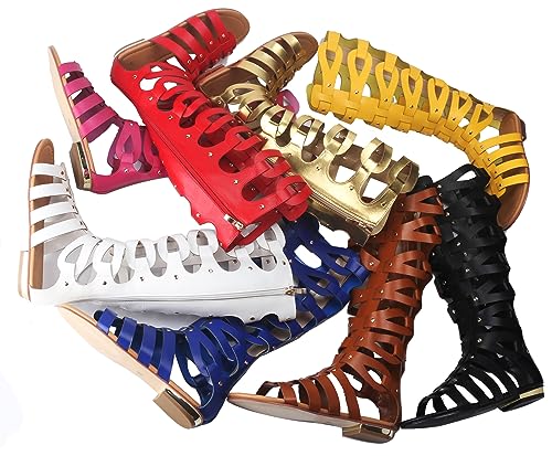 Image of Hanfike Knee High Sandals for Women Gladiator Cut Out Summer Roman Boots