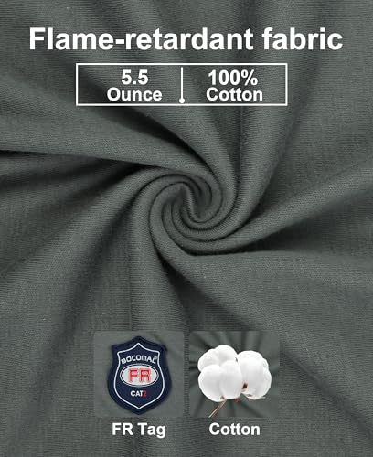 Image of BOCOMAL FR Shirts Flame Resistant Shirt 5.5oz 100% Cotton Light Weight CAT2 Fire Retardant Henley Shirts