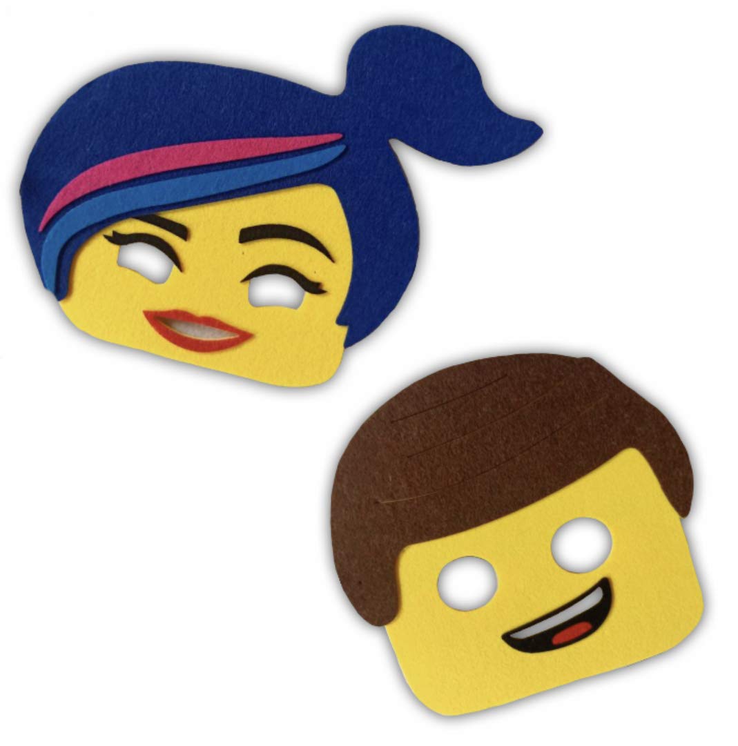 PIXEL Products Construction/Building Brick Themed Character Felt Party Masks | Birthday Party ideas | Fillers favors loot supplies (6 Masks (3 of each))
