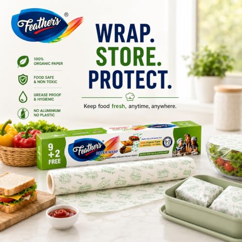 Image of Feather's Multipurpose Food Wrapping Paper Eco-Friendly Food Grade Butter Paper Food Storage Roll for Sandwich, Cheese, Fruit, Bread, Snacks (Pack of 1)