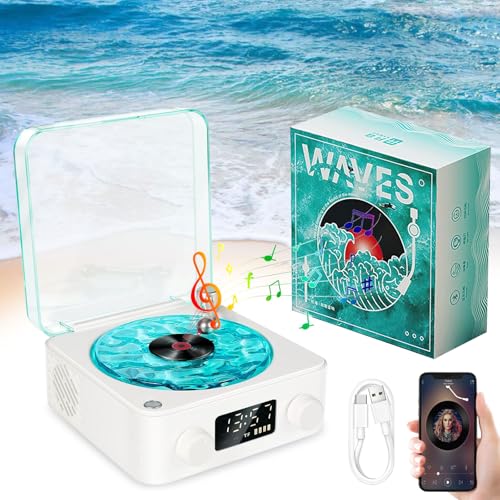 The Waves Vinyl Player, The Waves Lecteur Vinyle Vintage Sans Fil Bluetooth Avec Lumières Réglables, Waves Retro Vinyl Record Player Avec Lumière Ambiante Pour Chambre, Bureau, Fête (Rose) (Rose