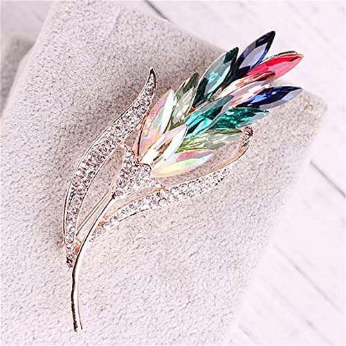 Junyy Creative Colorful Leaf Crystal Flower Wheat Brooches Rhinestone Sweater Shawl Corsage Pins For Women(Multicolor), One Size #TOP1