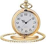 LYMFHCH Smooth Vintage Pocket Watch with Chain, Arabic Numerals Scale Mens Watch Christmas Graduation Birthday Gifts Fathers Day(Gold)