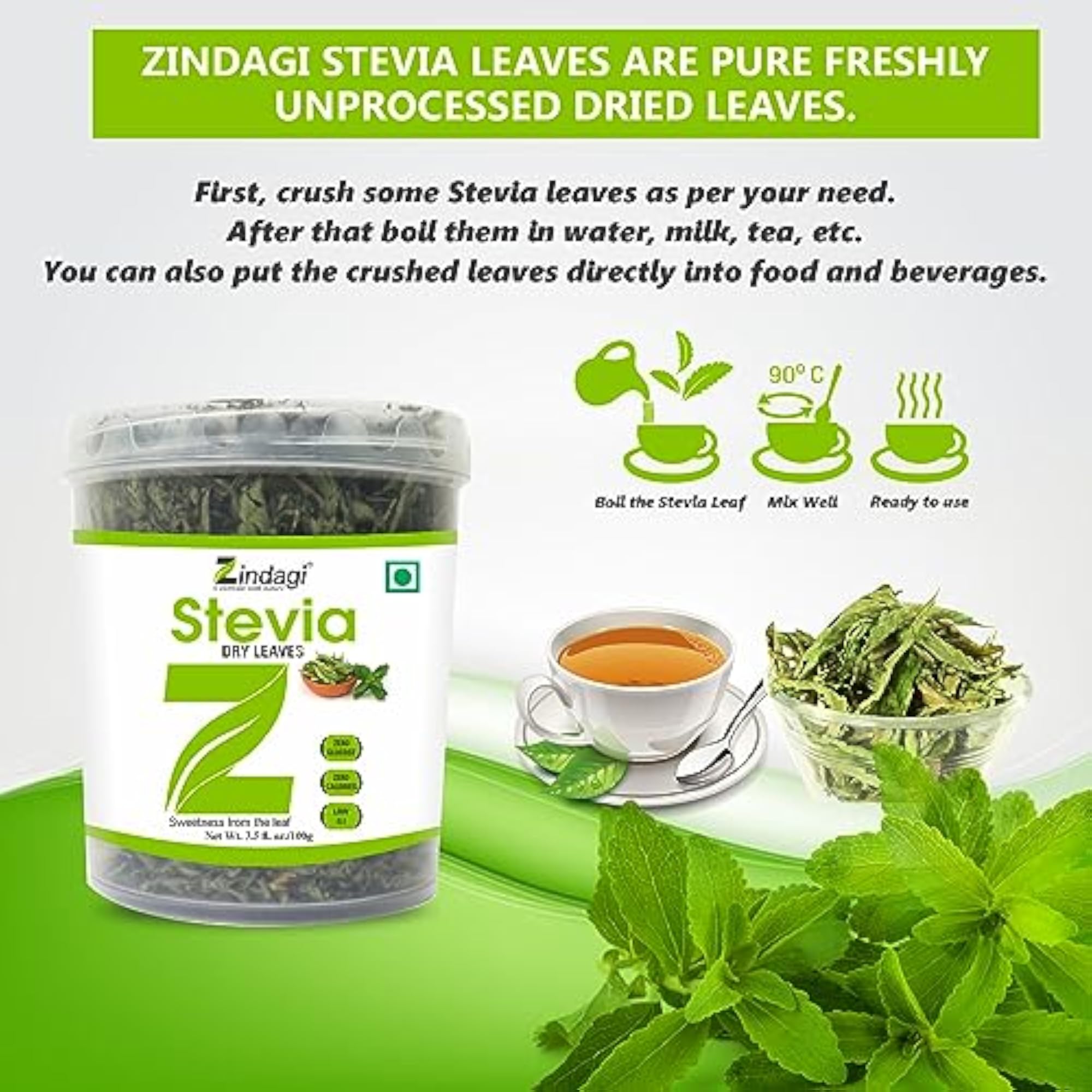 Stevia Dry Leaves, Natural Zero Calorie Sweetener