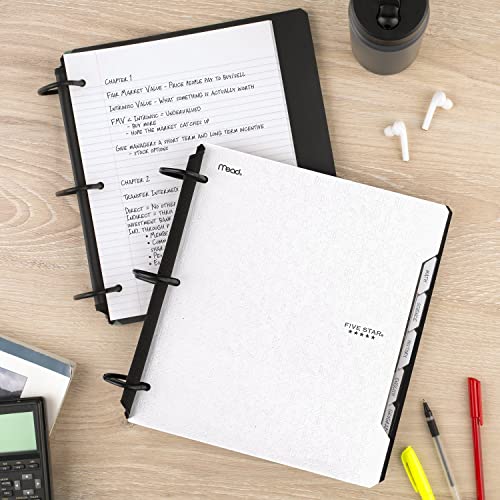 Five Star Flex Carnet rechargeable + application d'étude, papier ligné pour université, anneaux TechLock de 3,8 cm, poches, onglets et intercalaires, capacité de 300 feuilles, blanc (29324AE2) – vue 6
