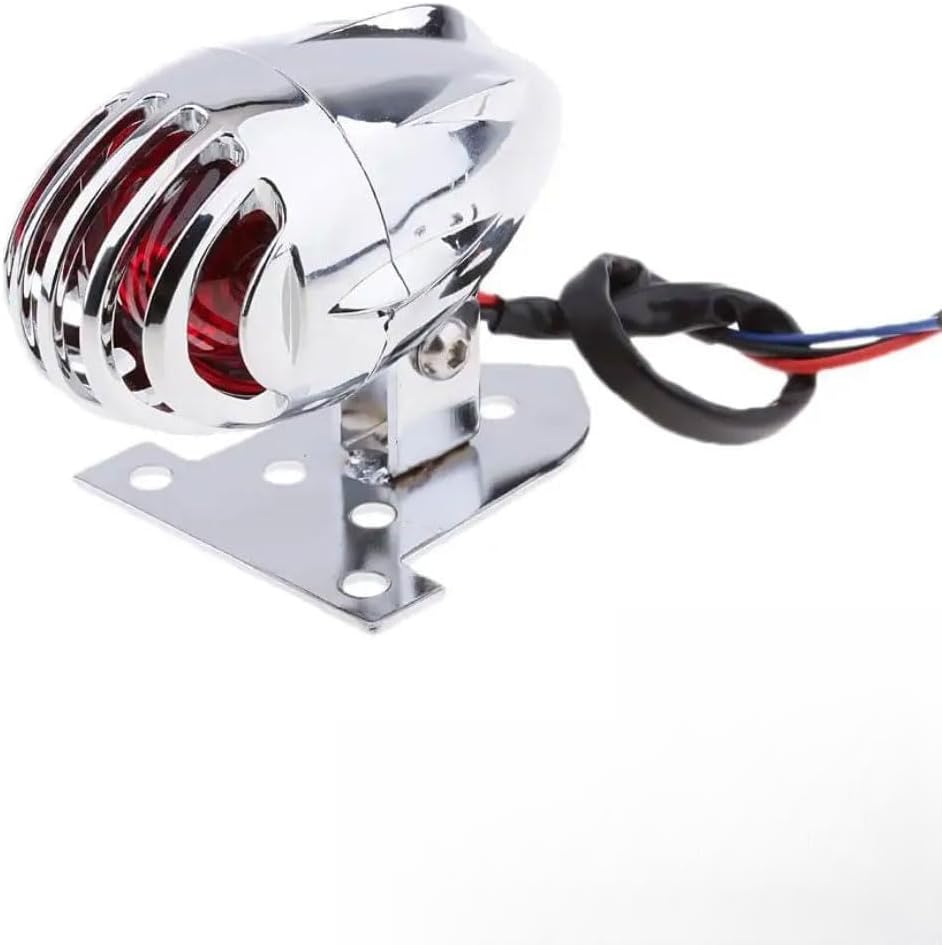Motorcycle Tail light Brake Stop Lamp Retro Universal 12V Taillight for Cruise Cafe Racer Bobber Chopper ATV (Silver Shell)