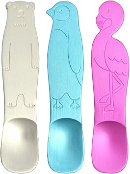 Gikosha Spoon, Set of 3, Aluminum, Made in Japan, Polar Bear, Penguin, Flamingo, Ice Cream Spoon, Sugar