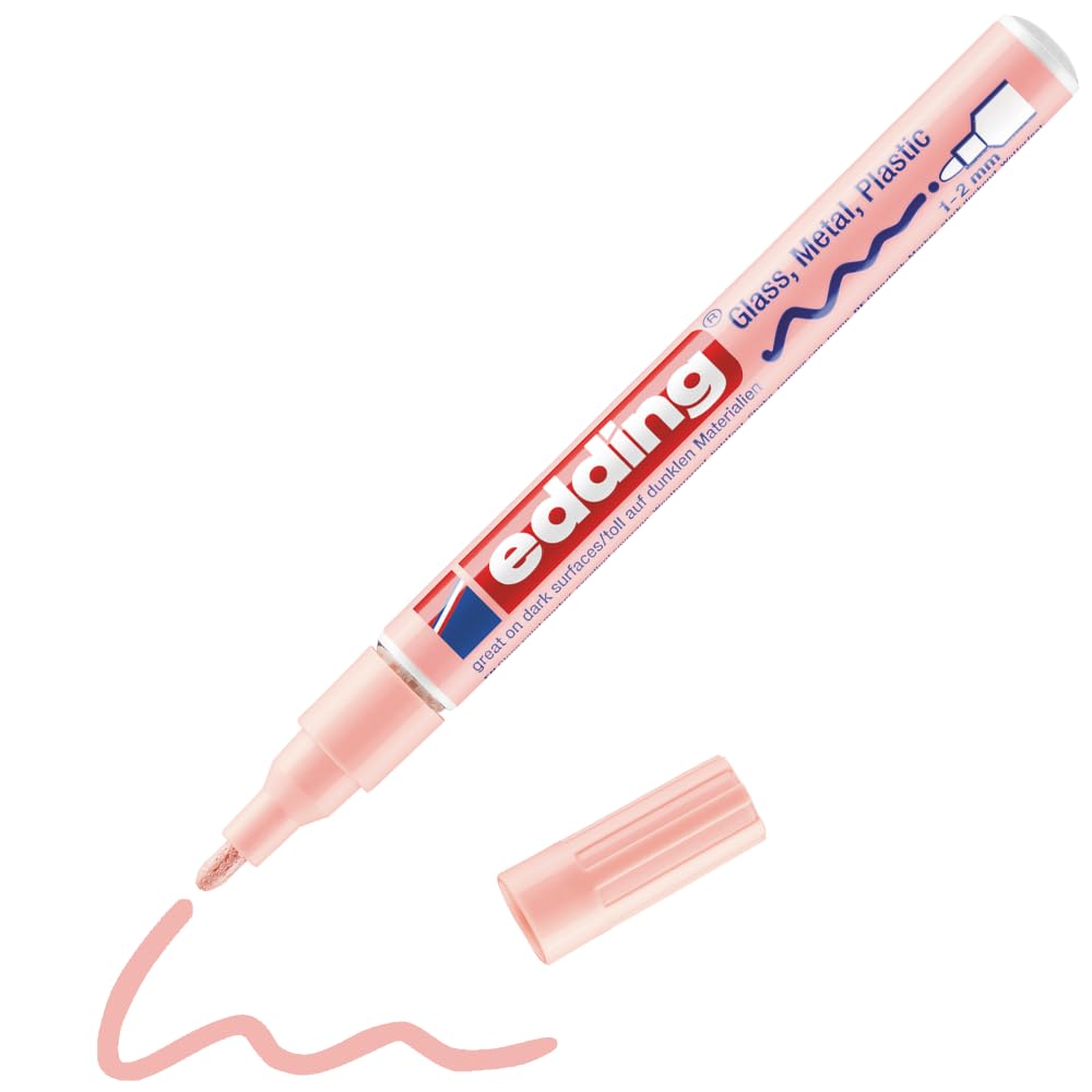 edding 751 gloss paint marker - pastel rose - 1 paint marker - round tip 1-2 mm - paint pen for glass, pebbles, wood, plastic, paper - waterproof, high coverage