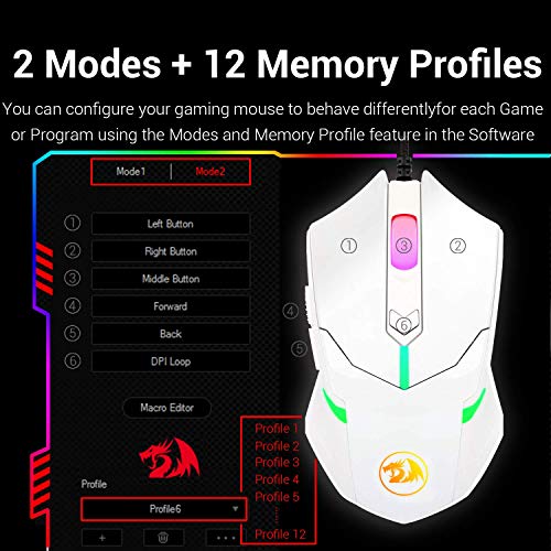 Redragon M601 Rgb Gaming Mouse Backlit Wired Ergonomic 7 Button Programmable Mouse Centrophorus With Macro Recording & Weight Tuning Set 7200 Dpi For Windows Pc (White) #TOP5
