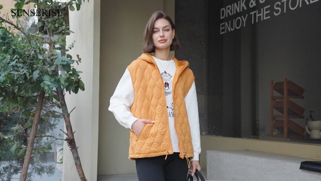 SENSERISE Womens Oversized Puffer Vest Sleeveless Quilted Jacket