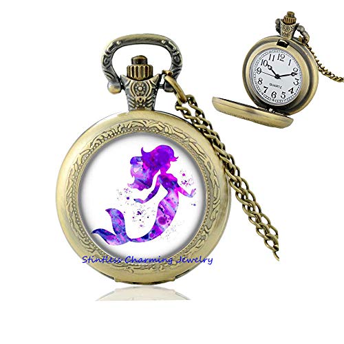 stintless charming Jewelry Fairytale Mermaid Pendant,Mermaid Pocket Watch Necklace,Mermaid Charm Pocket Watch Necklace,Nautical Beach Pocket Watch Necklace,Mermaid Gift-JV126