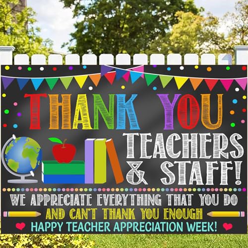 Thank You Teachers Teacher Appreciation Week Backdrop Banner Decorations, Teachers Staffs Appreciation Week 2025 Banner Background Decorations
