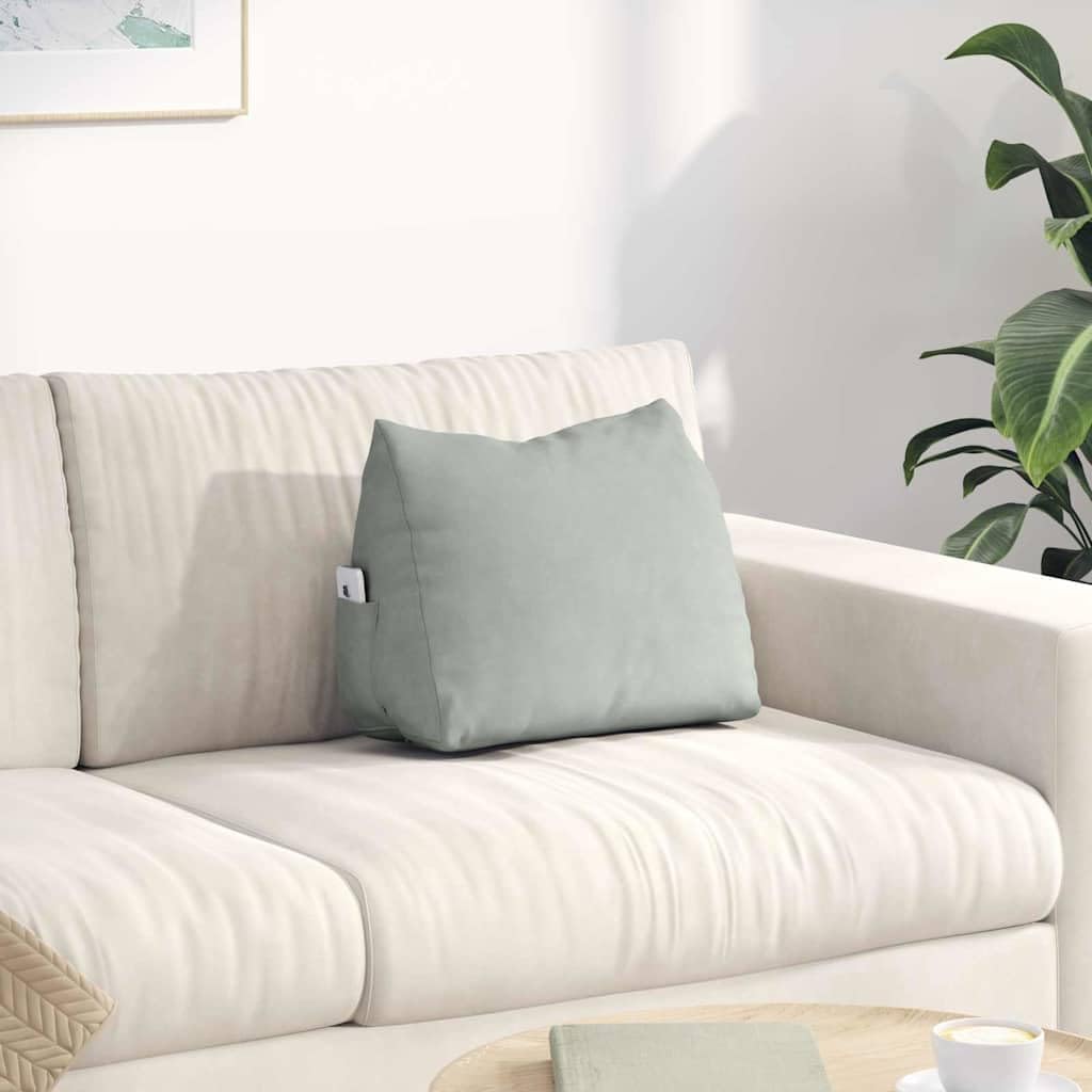 Coussin dossier gris clair en velours pour votre coin lecture