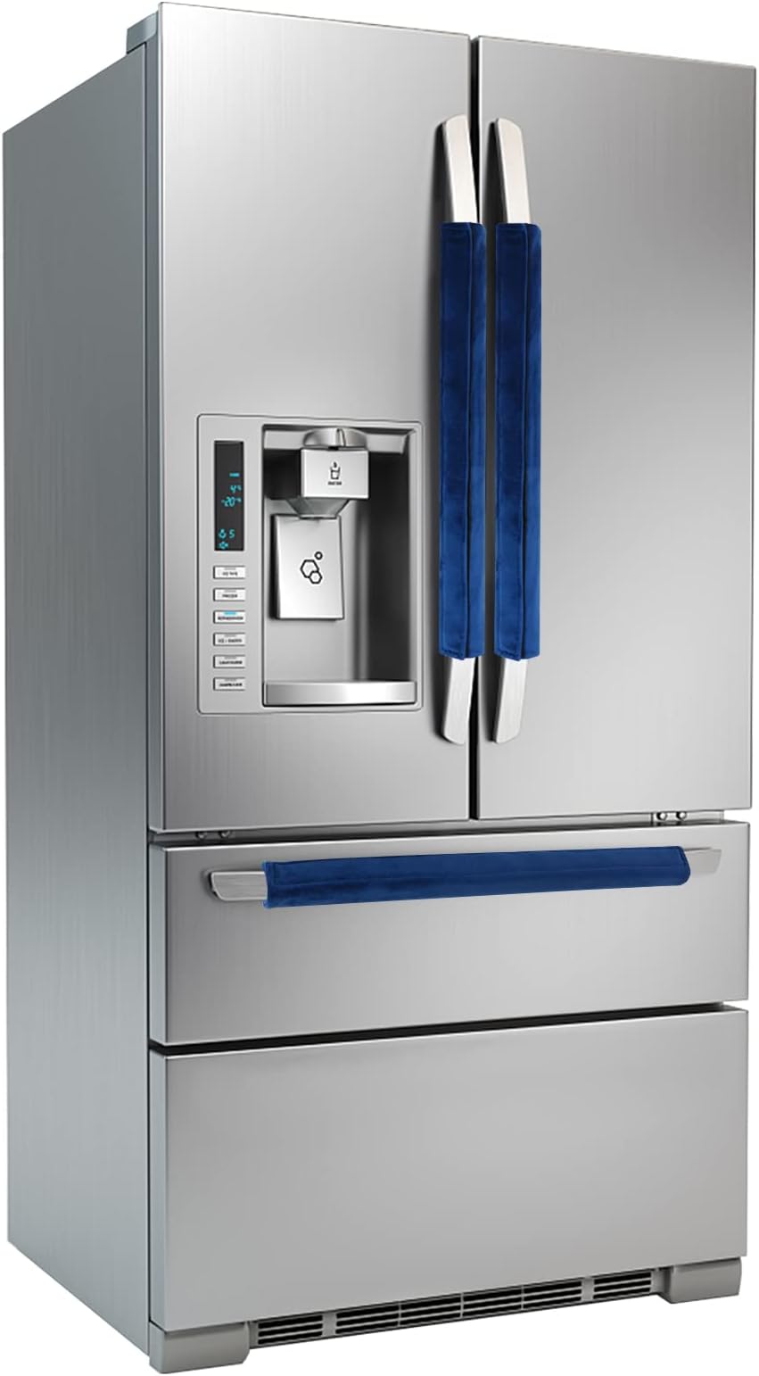 3PCS Refrigerator Door Handle Covers Kitchen Decor Keep Appliance Clean Anti-Static Stains for Fridge Dishwashers Velvet (Blue)