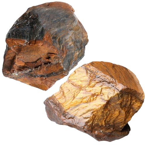 Image of 2Pcs Tiger Eye 1.8-2.2 inch Large Raw Crystals Stones Rough Rocks Tiger Eye Stone Healing Crystal for Wicca Reiki Wrapping DIY Cabbing Wire Decoration Polishing Natural Rock Gifts