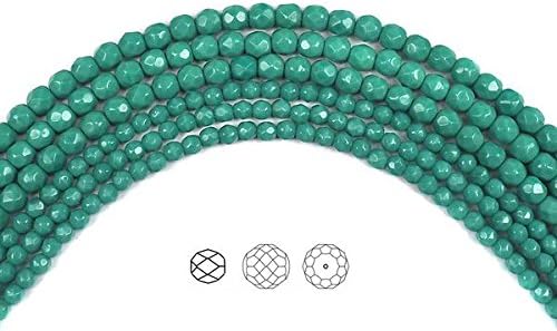 Cuentas de vidrio facetadas redondas pulidas al fuego checo (102 cuentas) color verde opaco (turquesa verde), hilo de 16 pulgadas
