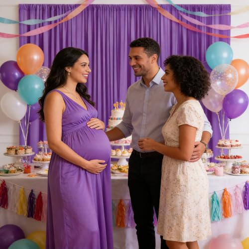 Image of 2 Panels Purple Backdrop Curtain, 10 x 10 Feet Polyester Background Curtains for Parties, Weddings, Baby Showers, Halloween, Christmas, Birthday Party Photoshoot Backdrop Curtains Decorations