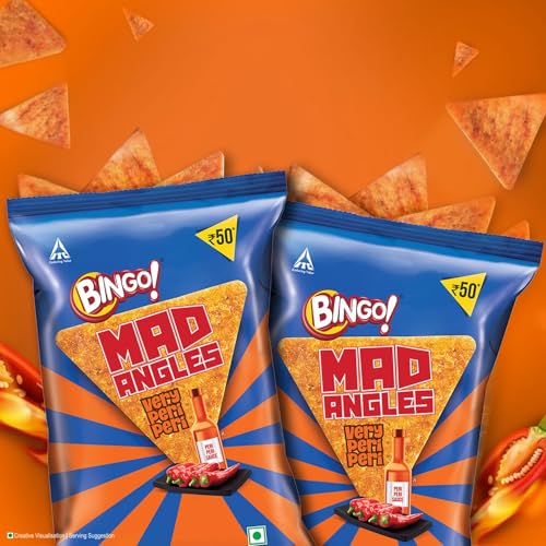 Image of Bingo! Mad Angles Very Peri Peri - Spicy & Crunchy Corn-Based Triangle Chips Pack for Snacks 117 /130gram (Weight may vary)