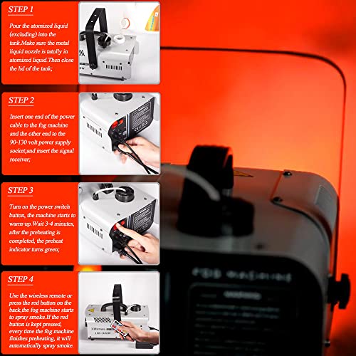 Fog Machine 900 Watt with 6 LED Lights and 2-In-1 Wireless Remote, Professional Stage Smoke Machine for DJ Halloween Parties Wedding Christmas
