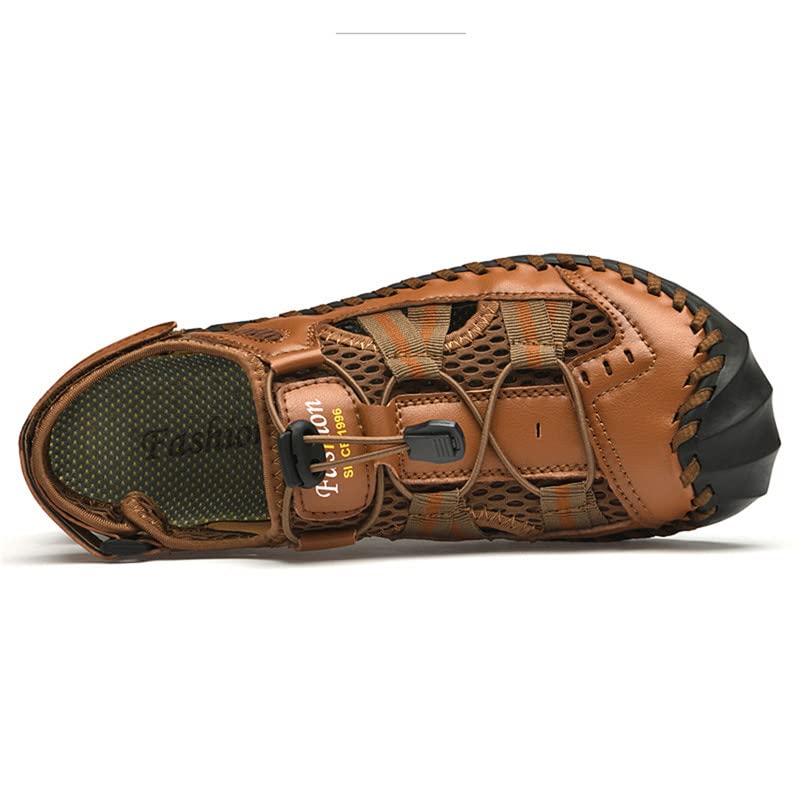 LLTMALL Men's Walking Sandals Closed Toe Breathable Sandals Leather Lace Adjustable Summer Water Sandals Shoes4