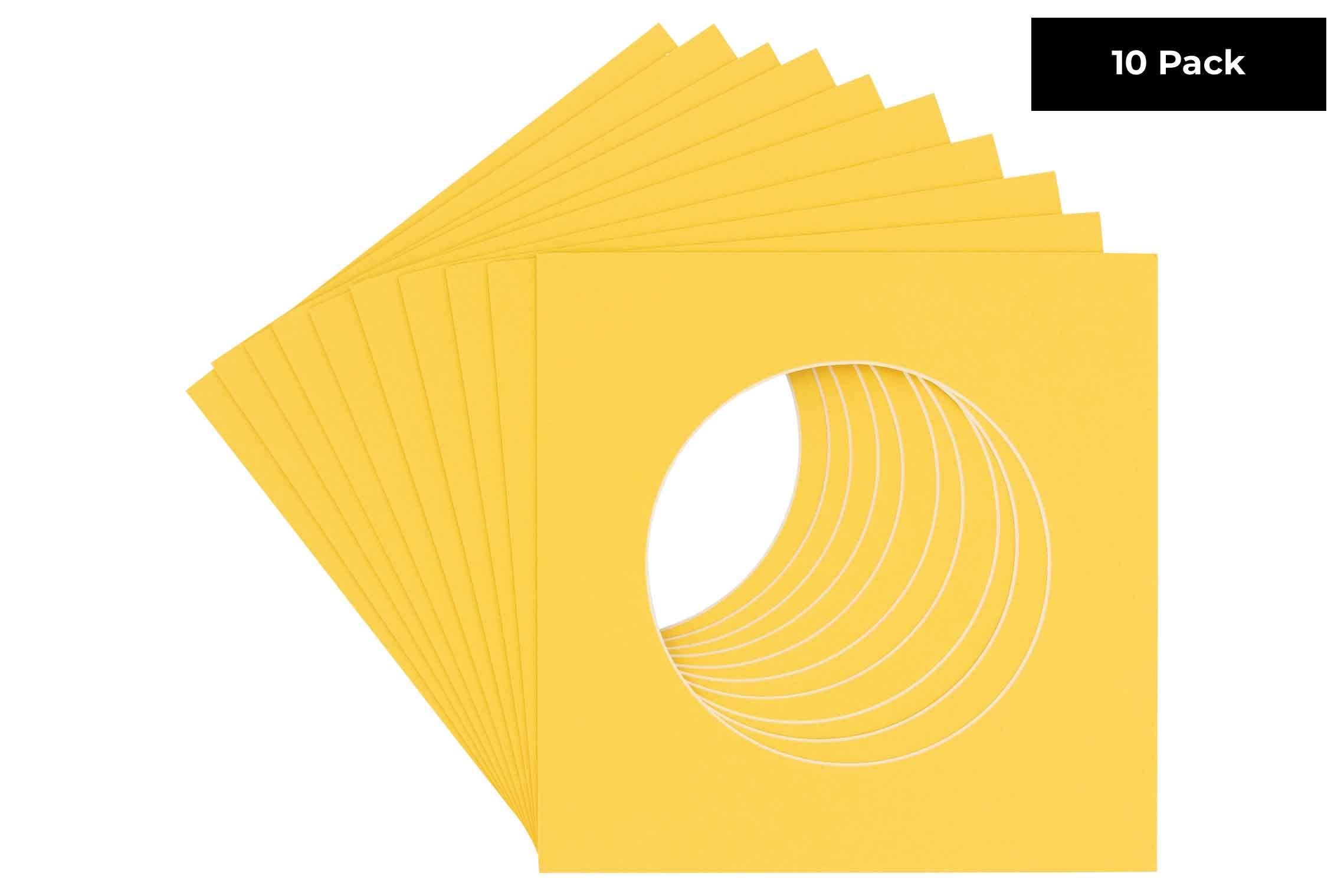 CountryArtHouse Chamois Yellow Acid Free 14x14 Circle Picture Frame Mat with White Core Bevel Cut for 10x10 Pictures - Fits 14x14 Frame - Pack of 10 Matboards