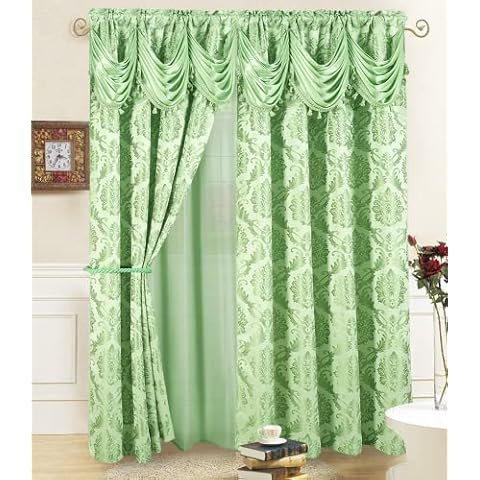 DreamField Linen Jacquard Window Curtains for Living Room and Bedroom 54 W x 84 L Inches - 2 Panel Set with Attached Valance, Backing and 2 Tie Backs Long Elegant Fancy Design Cortinas para Sala Cover