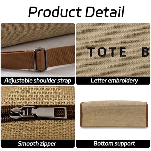Image of GISMTR PVC Tote Bag for Women Large Letters Print Hobo Handbags Kraft Paper Shoulder Bag with Strap for Work Travel