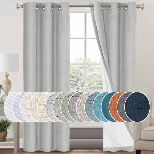 Image of PrinceDeco Blackout Curtains 84 Inches Long Linen Blackout Curtains for Bedroom Textured Thermal Drapes Privacy Protection Soundproof Window Treatment Drapes for Living Room,W42 X L84, Glacier Grey