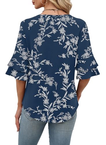 Image of OFEEFAN Spring Tops for Women Boho Shirts Fashion Clothing Cute 3 /4 Length Sleeve Blouses Dressy Casual Summer Outfits