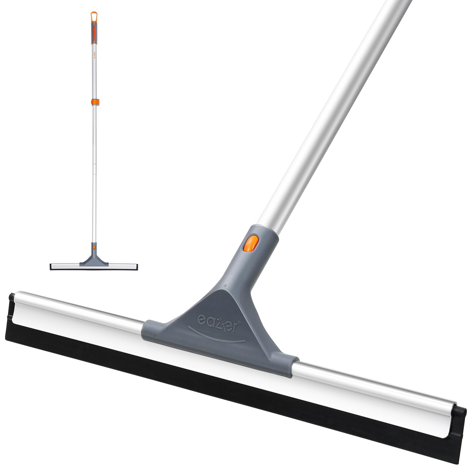 Eazer Floor Squeegee Mop: Heavy Duty Scrubber with Extendable 130CM/51IN Aluminum Pole and 44CM/17.3IN Rubber Squeegee for Wet Room, Kitchen, Swimming Pool, Shower, Tiles, Pet Hair Removal