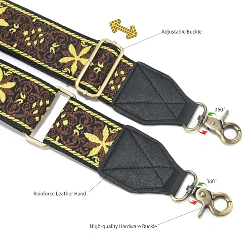 Image of LEMEDE Purse Strap,2 inch Leather End Shoulder Strap Adjustable Replacement,Retro Jacquard Multi-pattern Crossbody Bag Straps