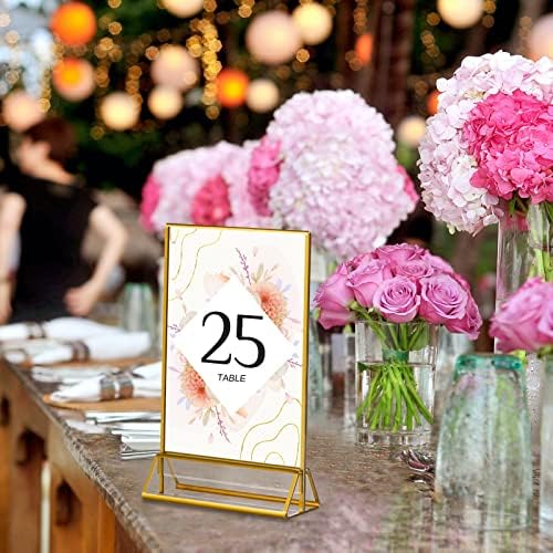 Acrylic Gold Sign Holder, 6Pack (5 x 8.4inch/12.7 x 21.3cm) Dezzer Upright Double Sided and Vertical Stand Table Menu Holders for Wedding Table Numbers, Banquet, Restaurant Signs Display