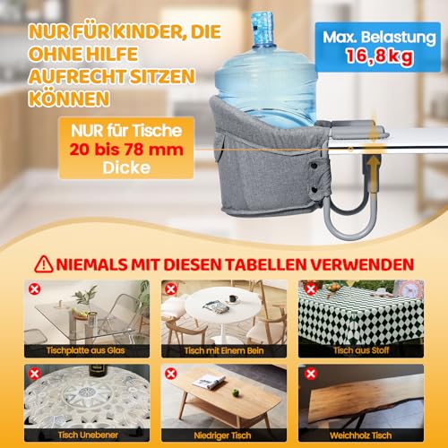 Orzbow Tischsitz Baby mit 5-Punkt-Sicherheitsgurt,Wasserdicht Tischsitz Faltbar Babysitz mit Schultergurt-Polstermatten,Hinterlasse Keine Spuren,Waschmaschinenfest,Ideal für zu Hause und Unterwegs