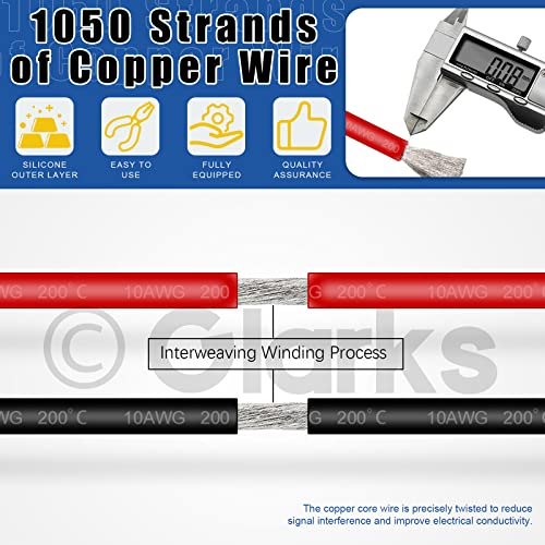 Glarks 10 Gauge High Temp Silicone Wire 6 Ft Red And 6 Ft Black Flexible Insulated Copper Wire #TOP2
