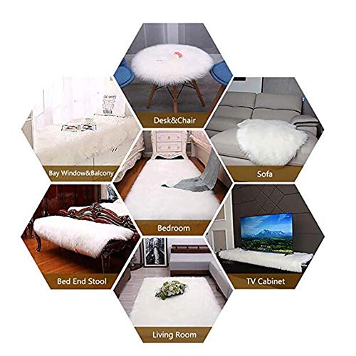 Coussin rond en peau de mouton blanc grand format pour sol peluche - 6
