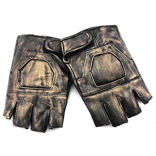 Men Vintage Real Leather Steampunk Fingerless Gloves Cosplay Custume Biker Motorcycel Gloves (Xl) #TOP5