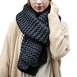 Hownew-X Damen Strickschal Lang XXL Warme Grobstrick Schal Oversize Winterschal, 190 x 32cm (One Size, Schwarz)
