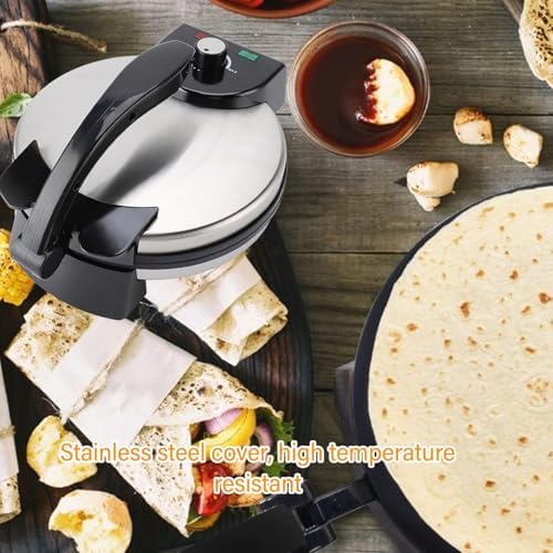 Yosoo Health Gear Electric Tortilla Maker 1100W, 25.5cm Non-Stick Surface with Adjustable Temperature Control and Stainless Steel Cover for Tortilla, Pancake, Spring Roll, Pizza Cr