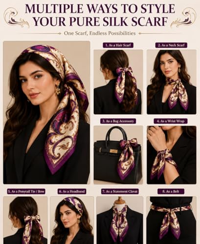 Image of Silk Like Head Scarf for Women Stylish Bandanas for Women Vintage Hair Scarf Wrap and Sleeping, Boho Floral Print Square Bandana Gift