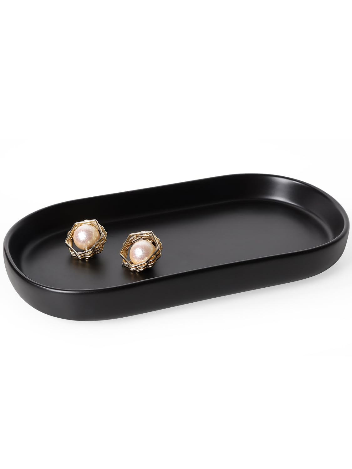 Juego de 2 bandejas de cerámica para tocador, organizador de encimera para perfume, joyas, jabón, almacenamiento decorativo para baño, tocador, tanque de inodoro