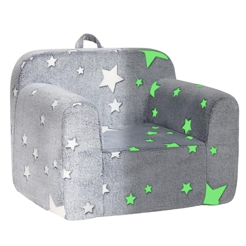 BEJOY Sofá infantil con relleno de espuma ultra suave, sofá de lectura de franela para niñas y niños, color gris con estrellas