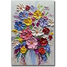 V-inspire Art,24 x 36 Inch Modern 100% Hand-Painted Abstract Oil Painting Colorful Bouquets Full 3D Flower Murals Living room Bedroom Wall Decoration