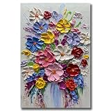 V-inspire Art,24 x 36 Inch Modern 100% Hand-Painted Abstract Oil Painting Colorful Bouquets Full 3D Flower Murals Living room Bedroom Wall Decoration