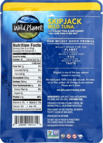 Wild Planet Skipjack Wild Tuna, Sea Salt, Pouch, Keto And Paleo, 3Rd Party Mercury Tested, 3 Ounce (Pack Of 12) #TOP1