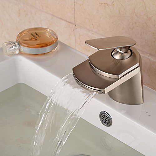 Wovier Brushed Nickel Waterfall Bathroom Sink Faucet,Single Handle Single Hole Lavatory Faucet,Basin Mixer Tap #TOP4